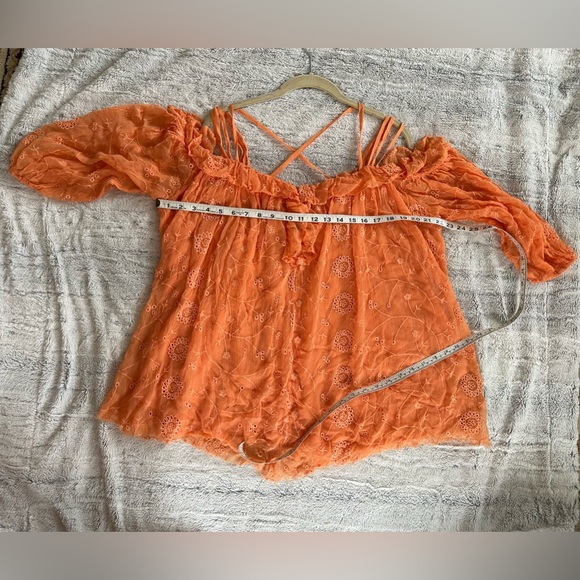 NWT Anthropologie Floreat Maryana Open-shoulder Blouse Orange Size L - Picture 9 of 16